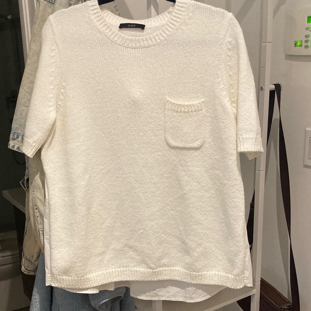 OUI White Textured Knit Short-Sleeve Top